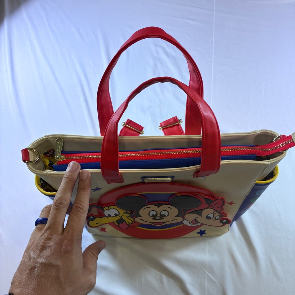 Disney Loungefly Mickey and Friends Sensational Six Tote Backpack Cream Blue Red - Picture 7 of 8